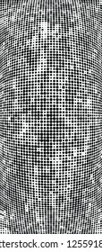 Abstract halftone texture is black and white. Convex background of dots randomly arranged