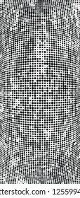 Abstract halftone texture is black and white. Convex background of dots randomly arranged