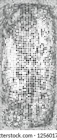 Abstract halftone texture is black and white. Convex background of dots randomly arranged