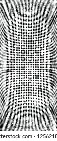 Abstract halftone texture is black and white. Convex background of dots randomly arranged