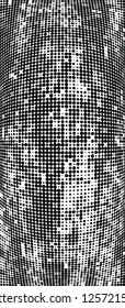 Abstract halftone texture is black and white. Convex background of dots randomly arranged