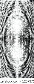 Abstract halftone texture is black and white. Convex background of dots randomly arranged