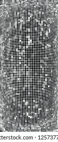 Abstract halftone texture is black and white. Convex background of dots randomly arranged