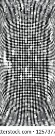 Abstract halftone texture is black and white. Convex background of dots randomly arranged
