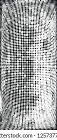 Abstract halftone texture is black and white. Convex background of dots randomly arranged