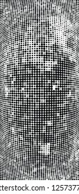Abstract halftone texture is black and white. Convex background of dots randomly arranged