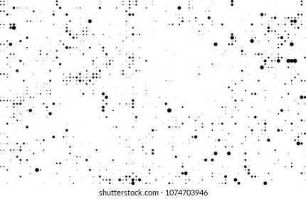 An abstract halftone texture. A chaotic pattern of black dots on a white background