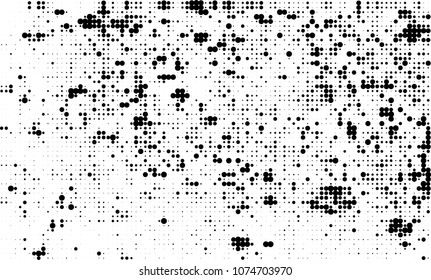 An abstract halftone texture. A chaotic pattern of black dots on a white background