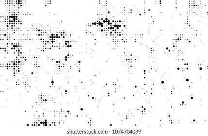 An abstract halftone texture. A chaotic pattern of black dots on a white background