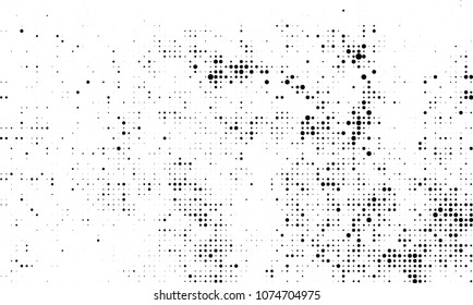 An abstract halftone texture. A chaotic pattern of black dots on a white background