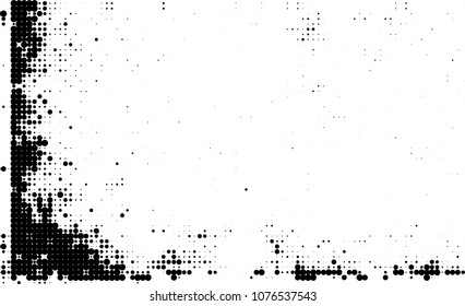 An abstract halftone texture. A chaotic pattern of black dots on a white background