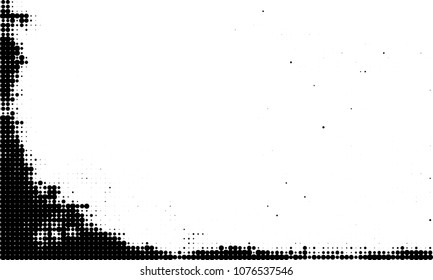 An abstract halftone texture. A chaotic pattern of black dots on a white background