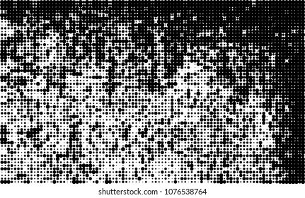 An abstract halftone texture. A chaotic pattern of black dots on a white background