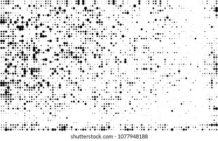 An abstract halftone texture. A chaotic pattern of black dots on a white background