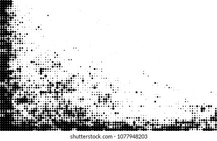 An abstract halftone texture. A chaotic pattern of black dots on a white background