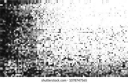 An abstract halftone texture. A chaotic pattern of black dots on a white background