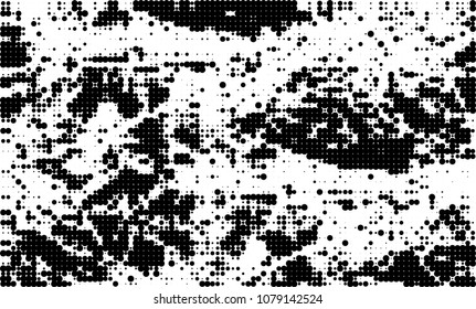 An abstract halftone texture. A chaotic pattern of black dots on a white background