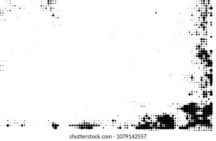 An abstract halftone texture. A chaotic pattern of black dots on a white background
