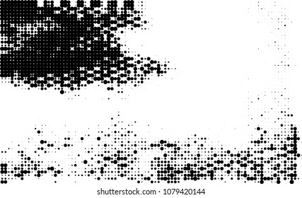 An abstract halftone texture. A chaotic pattern of black dots on a white background