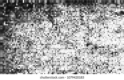 An abstract halftone texture. A chaotic pattern of black dots on a white background