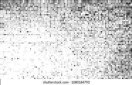 An abstract halftone texture. A chaotic pattern of black dots on a white background