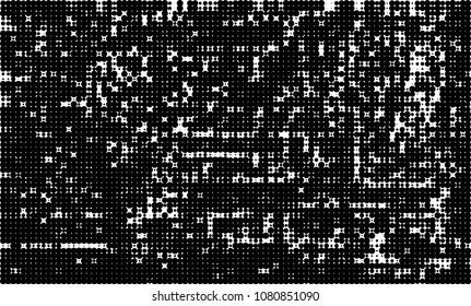 An abstract halftone texture. A chaotic pattern of black dots on a white background