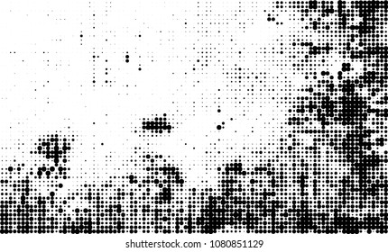 An abstract halftone texture. A chaotic pattern of black dots on a white background