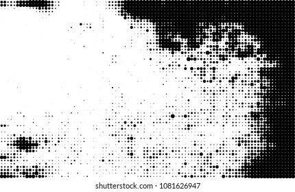 An abstract halftone texture. A chaotic pattern of black dots on a white background