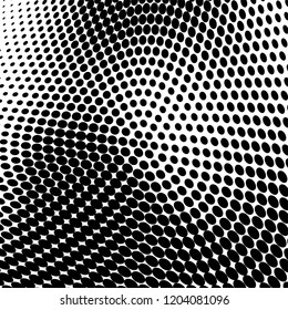 Abstract halftone texture. Chaotic pattern of black dots on white background. Futuristic grunge surface