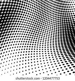 Abstract halftone texture. Chaotic pattern of black dots on white background. Futuristic grunge surface