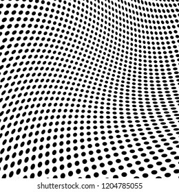 Abstract halftone texture. Chaotic pattern of black dots on white background. Futuristic grunge surface