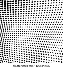 Abstract halftone texture. Chaotic pattern of black dots on white background. Futuristic grunge surface