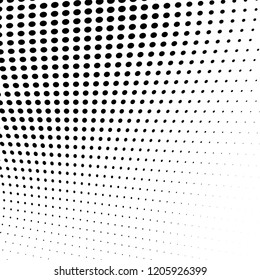 Abstract halftone texture. Chaotic pattern of black dots on white background. Futuristic grunge surface