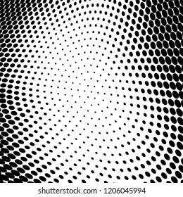 Abstract halftone texture. Chaotic pattern of black dots on white background. Futuristic grunge surface