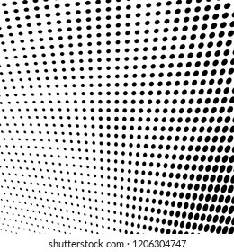 Abstract halftone texture. Chaotic pattern of black dots on white background. Futuristic grunge surface