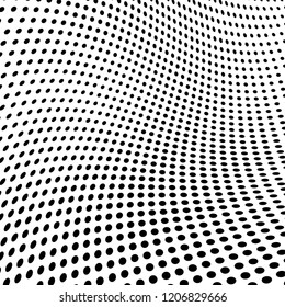 Abstract halftone texture. Chaotic pattern of black dots on white background. Futuristic grunge surface