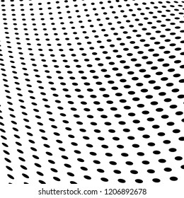 Abstract halftone texture. Chaotic pattern of black dots on white background. Futuristic grunge surface