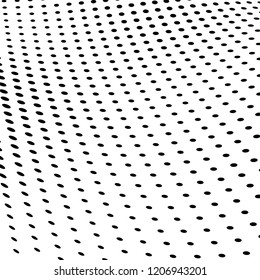 Abstract halftone texture. Chaotic pattern of black dots on white background. Futuristic grunge surface
