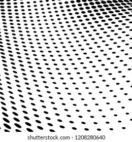 Abstract halftone texture. Chaotic pattern of black dots on white background. Futuristic grunge surface