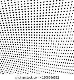 Abstract halftone texture. Chaotic pattern of black dots on white background. Futuristic grunge surface