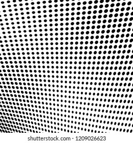 Abstract halftone texture. Chaotic pattern of black dots on white background. Futuristic grunge surface