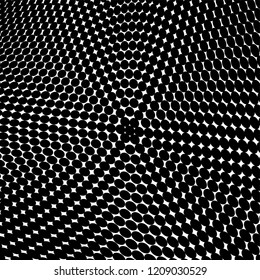 Abstract halftone texture. Chaotic pattern of black dots on white background. Futuristic grunge surface