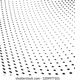 Abstract halftone texture. Chaotic pattern of black dots on white background. Futuristic grunge surface