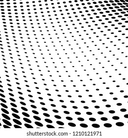 Abstract halftone texture. Chaotic pattern of black dots on white background. Futuristic grunge surface
