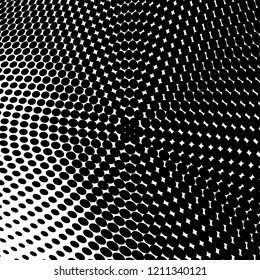 Abstract halftone texture. Chaotic pattern of black dots on white background. Futuristic grunge surface