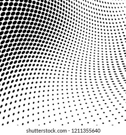 Abstract halftone texture. Chaotic pattern of black dots on white background. Futuristic grunge surface