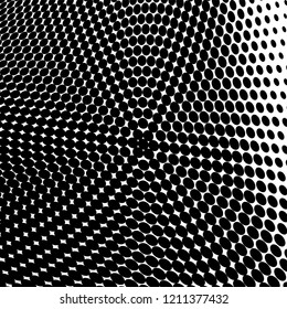 Abstract halftone texture. Chaotic pattern of black dots on white background. Futuristic grunge surface