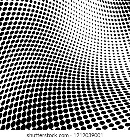 Abstract halftone texture. Chaotic pattern of black dots on white background. Futuristic grunge surface