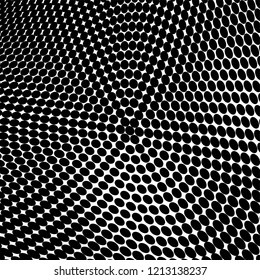 Abstract halftone texture. Chaotic pattern of black dots on white background. Futuristic grunge surface