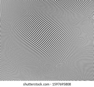 Abstract halftone texture. Chaotic wave pattern of dots. Ink drops on white background